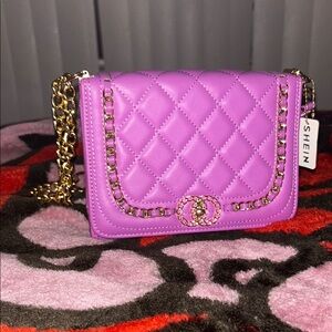 Purple Quilted shoulder bag on chain